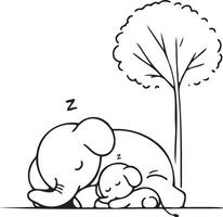 Mom and baby elephant silhouette in a minimalist black outline, capturing the gentle and nurturing nature of elephants. Perfect for adding a touch of wildlife elegance to design projects vector