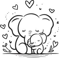 Mom and baby elephant silhouette in a minimalist black outline, capturing the gentle and nurturing nature of elephants. Perfect for adding a touch of wildlife elegance to design projects vector