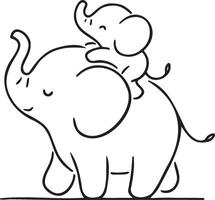 Mom and baby elephant silhouette in a minimalist black outline, capturing the gentle and nurturing nature of elephants. Perfect for adding a touch of wildlife elegance to design projects vector
