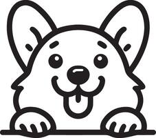 Playful Dog Peeking Silhouette Black Outline Illustration for Cute Design vector