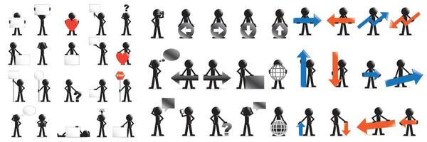 Set of 3d man with arrow and symbols vector