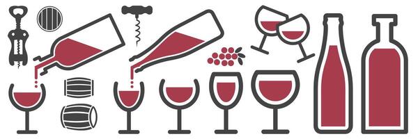 Set of wine objects icon isolated vector