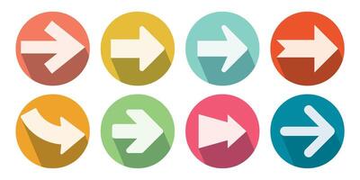 Set of arrows in circle with shadow. Collection of colorful arrows. vector