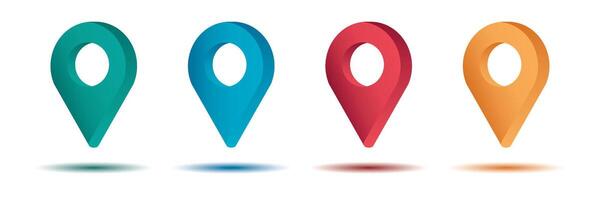 Set color maping pin location 3d icons vector