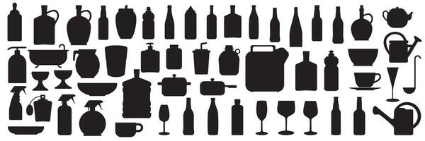Set of silhouettes of liquid containers. Icons of bottles, glasses... vector