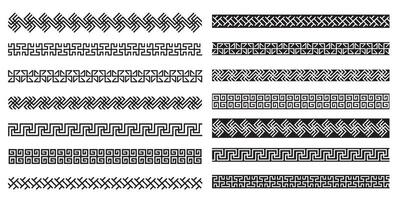 Decorative seamless borders vintage geometric design elements set vector