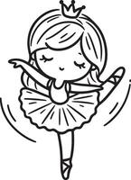Cute ballet dancer Adorable ballerina line art set capturing graceful movements and poses. Ideal for adding a touch of elegance and charm to design projects vector