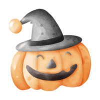 Water color Smiling Jack-O'-Lantern with Witch Hat for Halloween Fun png