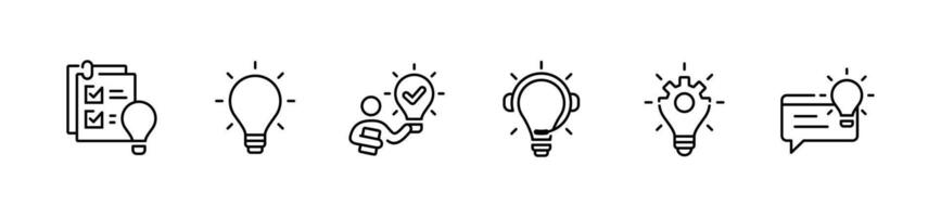 simple creative idea lightbulb inspiration solution innovation thinking icon outline set business problem solving success invention illustration vector