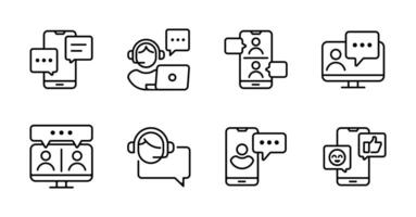 online conference business meeting digital communication icon set remote work office mobile call illustration teamwork discussion symbol outline design vector
