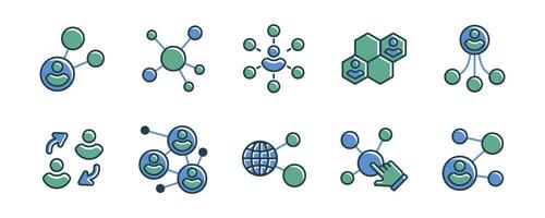 set of social business network icon molecular circle partnership connection for marketing link net symbol illustration vector