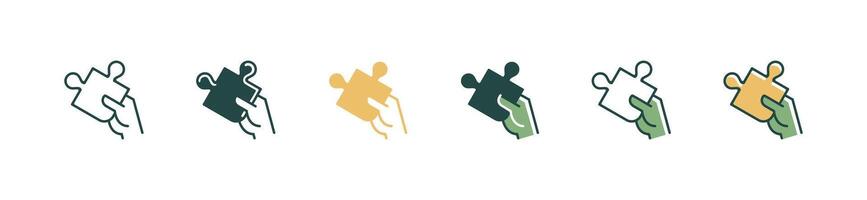 simple hand holding jigsaw puzzle piece icon business problem solving success solution creative puzzle fit idea symbol illustration for web and app vector