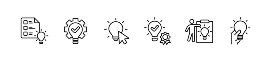 set of business solution innovation idea icon creative thinking light bulb inspiration symbol illustration outline design for web and app vector