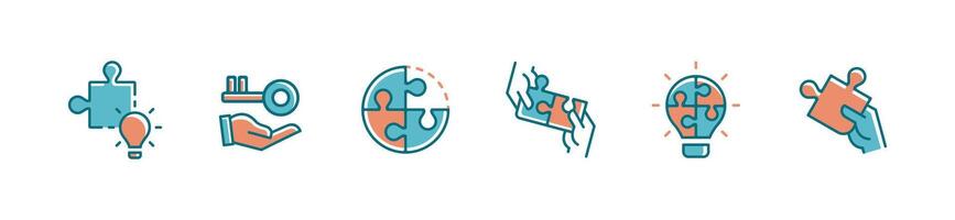 jigsaw puzzle piece business challenge icon set teamwork problem solving match solution idea illustration for web and app vector