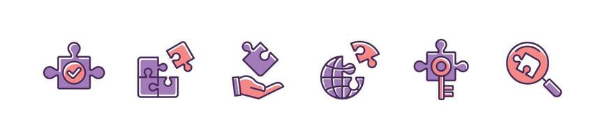 puzzle challenge problem jigsaw piece fit solution icon set business mission management creative strategy idea match success answer illustration for web and app vector