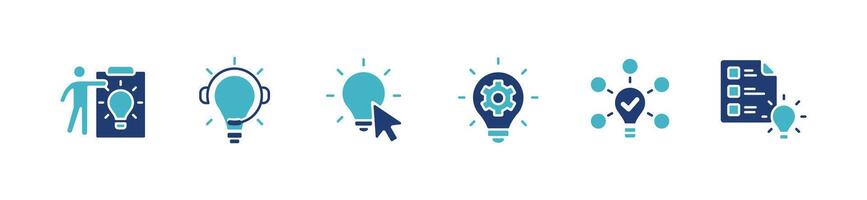 collection of creative thinking idea solution icon set for web and app. lightbulb inspiration business brainstorm innovation illustration vector