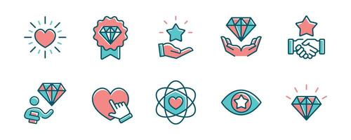 set of success commitment business core value icon client management goal responsibility, passion, care, trust, ethics, integrity and empathy symbol illustration vector