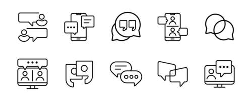 speech bubble online discussion message communication icon set digital conversation speak, talk, and quote balloon outline illustration vector