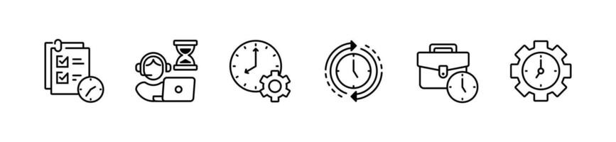 productivity working time management schedule icon line set business deadline target clock reminder gear setting illustration office work timer simple outline design vector