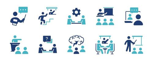 set of online course training skills human resource development icon seminar workshop conference teamwork learning improvement class symbol illustration vector