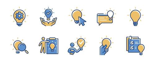 set of light bulb creative idea icon . Business solution innovation creativity inspiration thinking problem solving symbol illustration for web and app vector
