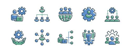 set of human resource strategy structure management setting icon business organization hierarchy office partnership and employment diagram gear cogwheel symbol illustration vector