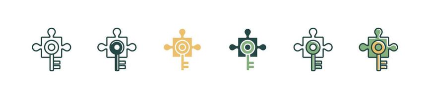 jigsaw puzzle piece with key solution for business problem solving icon creative management strategy plan signs illustration for web and app vector