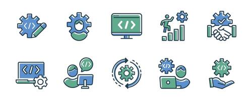 business program development improvement software deploy digital environment icon set modern cloud environment integration for web and app with gear cogwheel symbol illustration vector
