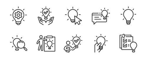 light bulb creative innovation icon set business solution idea thinking problem solving management illustrationg in line style for web and app vector