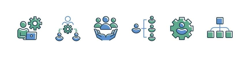 teamwork partnership structure organization gear setting icon set human resource business hierarchy management network symbol illustration people employee group design vector