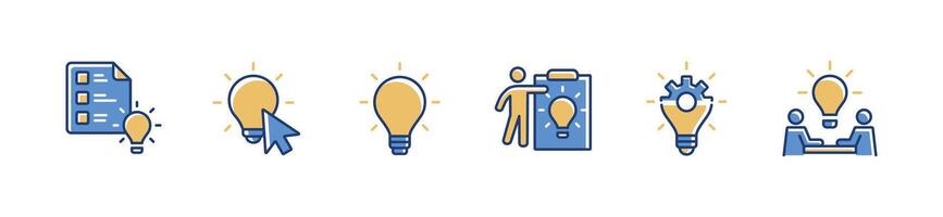 collection of creative light bulb solution idea icon set business innovation thinking success inspiration list with cogwheel lamp teamwork discussion creativity illustration vector