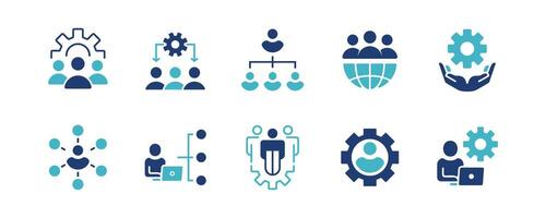 set of human resource organization management with gear setting icon set teamwork structure hierarchy leadership diagram employee network symbol illustration vector