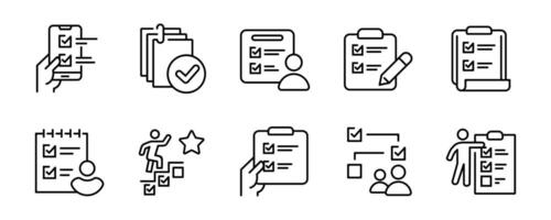 clipboard task checklist business checkmark icon set project goal progress management to-do list document outline illustration schedule priority design for web and app vector