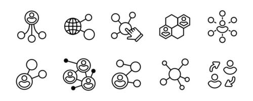 molecular business network icon set social community connection marketing global partnership outline illustration vector