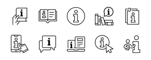 guide book manual information icon set business client instruction reference help document outline illustration for web and app vector