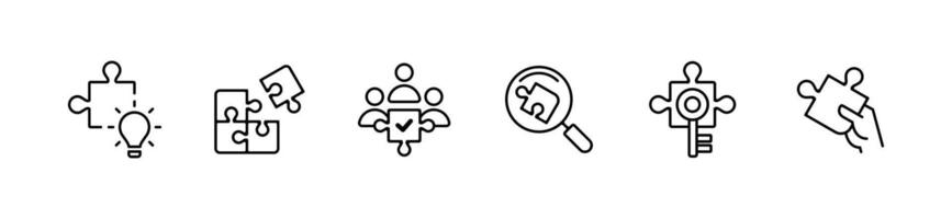 business problem solving challenge jigsaw puzzle piece outline icon set creative idea solution strategy match success answer mission management illustration for web and app vector