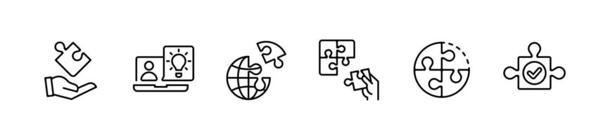 simple collection of jigsaw puzzle piece business teamwork challenge problem solution icon mission success creative thinking set illustration collection vector
