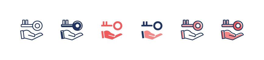 hand with business key solution problem solving icon mission strategy management creative idea signs illustration vector