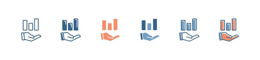 simple hand with simple bar chart icon datum analysis business profit performance growth outline symbol illustration for web and app vector
