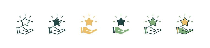 hand holding star core value icon business objective mission growth success symbol illustration best quality awards outline design for web and app vector