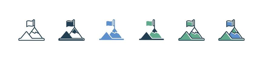 mountain pathway to summit goal flag icon business target competitive career success motivation symbol illustration for web and app vector