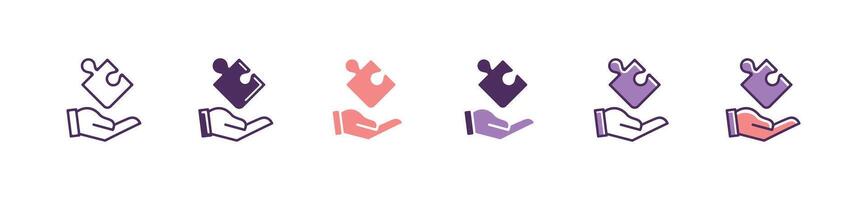 hand holding a jigsaw puzzle piece icon business creative problem solving idea strategy success connect matches part symbol illustration vector