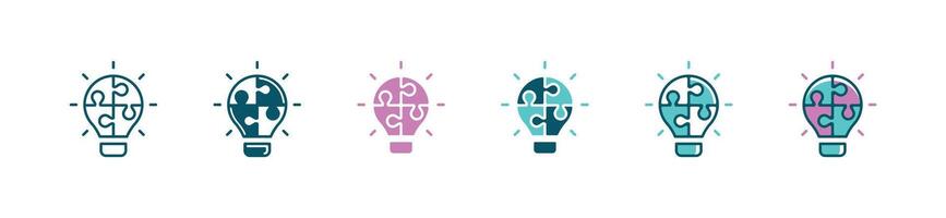 lightbulb jigsaw puzzle icon business solved problem with creative idea puzzle piece match bright bohlam vector