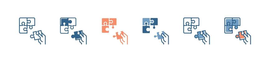 hand holding jigsaw puzzle piece match connect success icon business problem solving solution creative puzzle fit idea symbol illustration vector