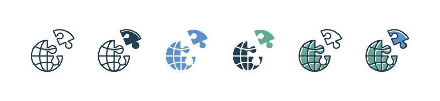 business problem solving with globe puzzle jigsaw piece icon match part connect company success work symbol illustration vector