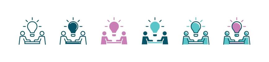 business teamwork meeting problem solving icon lightbulb creative idea thinking innovation symbol illustration vector