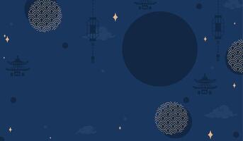 Chinese copy space dark blue background with golden elements of Asian culture in geometric style. Design for background, sale, banner, poster or greeting card vector