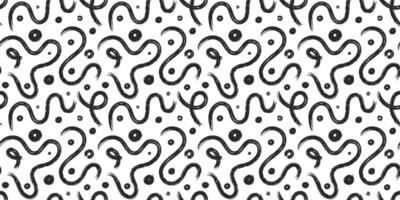 Doodle scribbles seamless pattern. Hand drawn marker curved lines and dots ornament. Black squiggles Abstract seamless texture for background, textile, wrapping paper vector