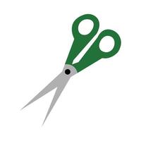 Green handled scissors with sharp silver blades cutting tools for school and crafts vector
