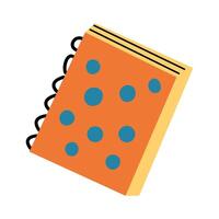 Orange polka-dotted notebook with blue spots and spiral binding on white background vector